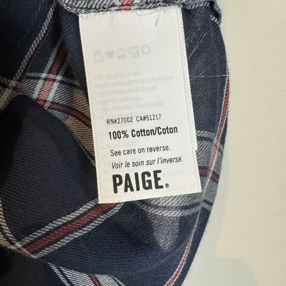 PAIGE Antonia Blouse Size Medium Off The Shoulder Boho Plaid Tartan Top ¾ Sleeve - Picture 5 of 9